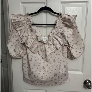 Tuckernuck Hyacinth House | Ruffle Collar Floral Charlotte Blouse Sz s
